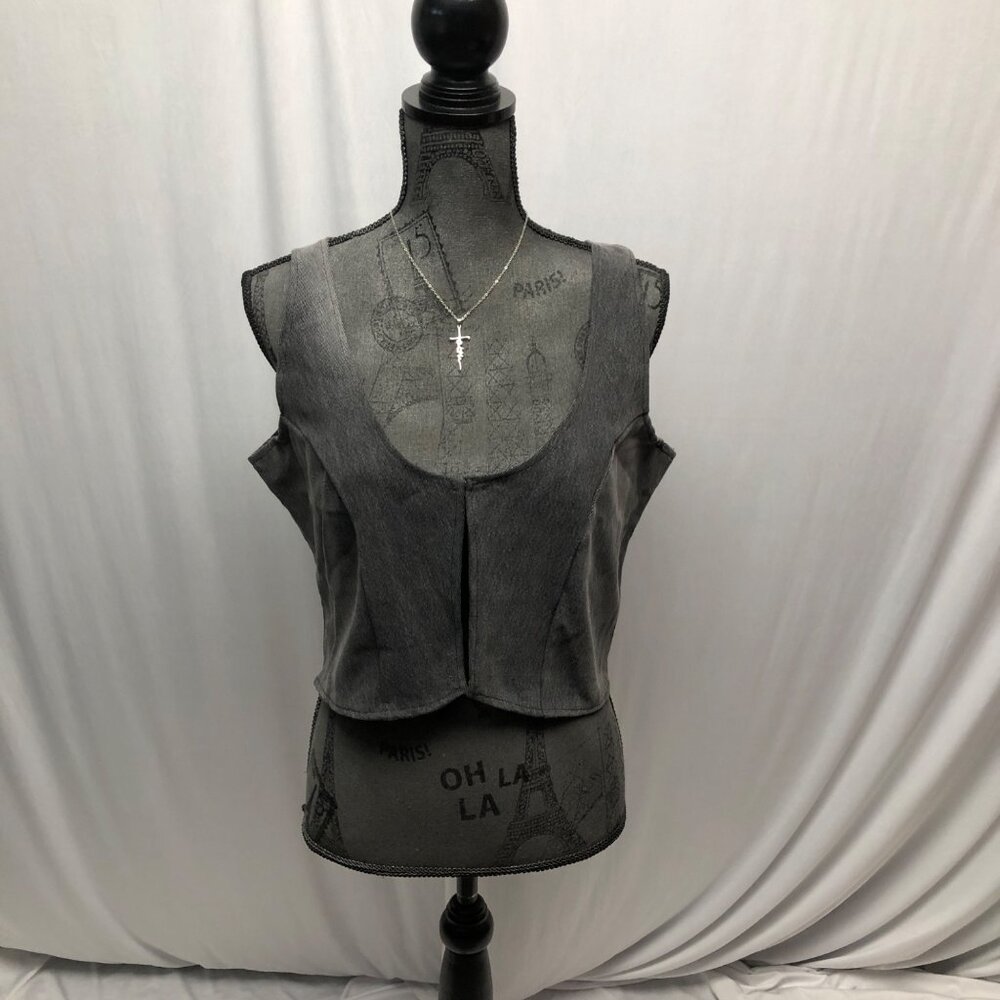 Particle Distressed Vest Womens Sz Small Medium Gray Sleeveless Denim Punk NEW